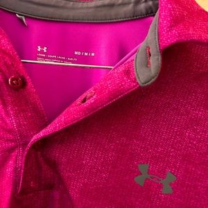 Men’s Under Armour Pink Fuchsia Polo Golf Shirt Size Med. is it golf season yet?